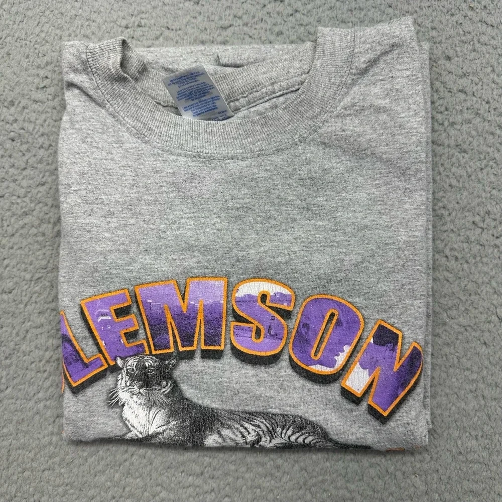 Gildan Ultra Cotton Heavyweight Size Large Clemson Univ. Tigers Gray L/S T-Shirt